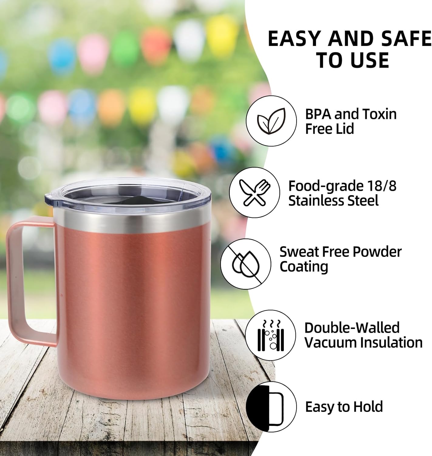 Volhoply 14oz Insulated Stainless Steel Coffee Mug with Leakproof Lid,Double Wall Vacuum Travel Coffee Cup with Handle,Reusable Cups Tumbler,Camping Mugs Keep Hot,Ideal Gifts(Purple Green,1)