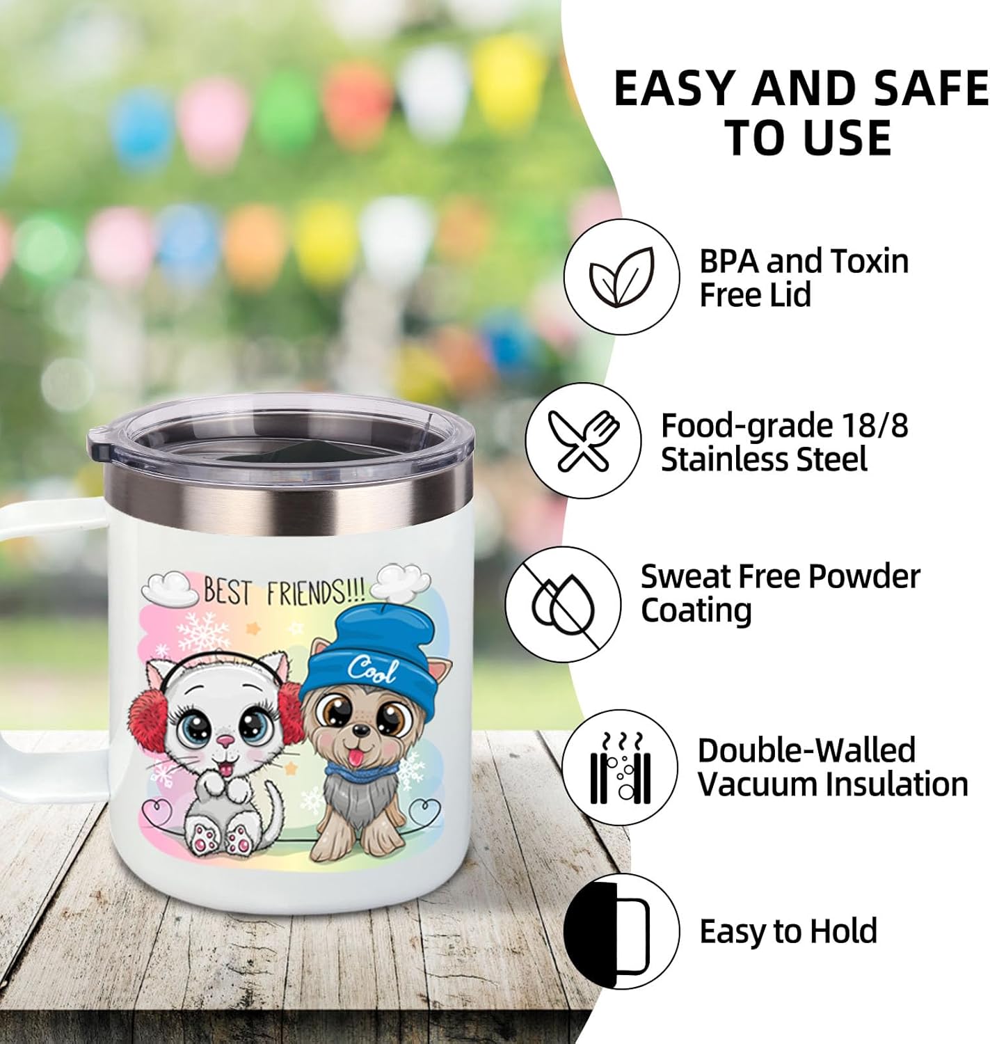 Volhoply 14oz Insulated Stainless Steel Coffee Mug with Leakproof Lid,Double Wall Vacuum Travel Coffee Cup with Handle,Reusable Cups Tumbler,Camping Mugs Keep Hot,Ideal Gifts(Purple Green,1)