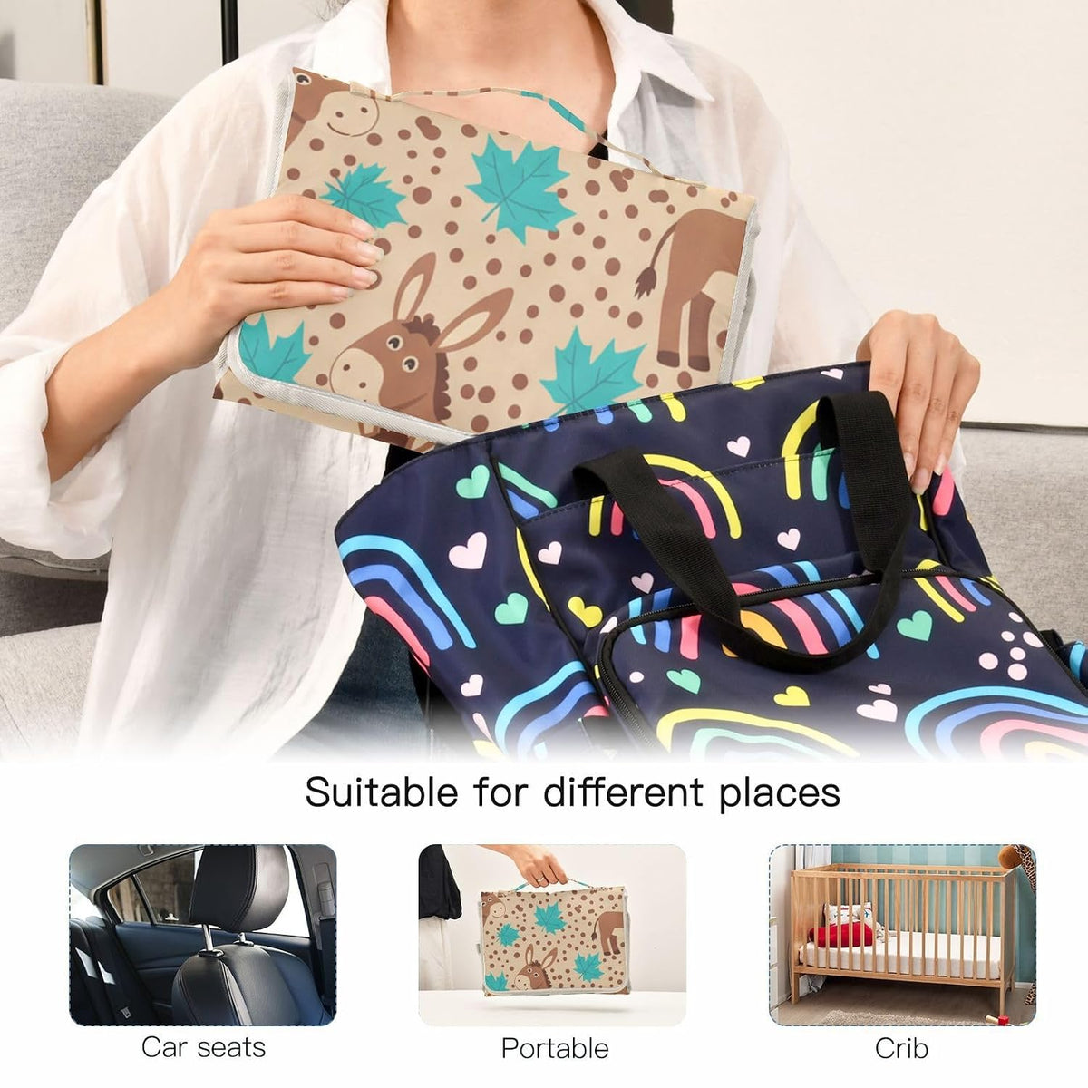Donkeys Leaves Design Portable Diaper Changing Pad for Walks