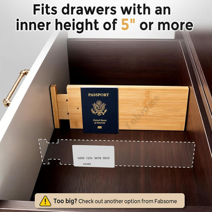 Dresser Drawer Organizers 6 Pack, 4.65'' High Adjustable from 12.5-17‘’ Bamboo Drawer Dividers for Clothing Baby Clothes, Wooden Separators for Dresser Nursery Organization with Soft Foam Ends