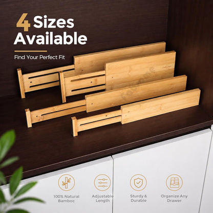 Dresser Drawer Organizers 6 Pack, 4.65'' High Adjustable from 12.5-17‘’ Bamboo Drawer Dividers for Clothing Baby Clothes, Wooden Separators for Dresser Nursery Organization with Soft Foam Ends