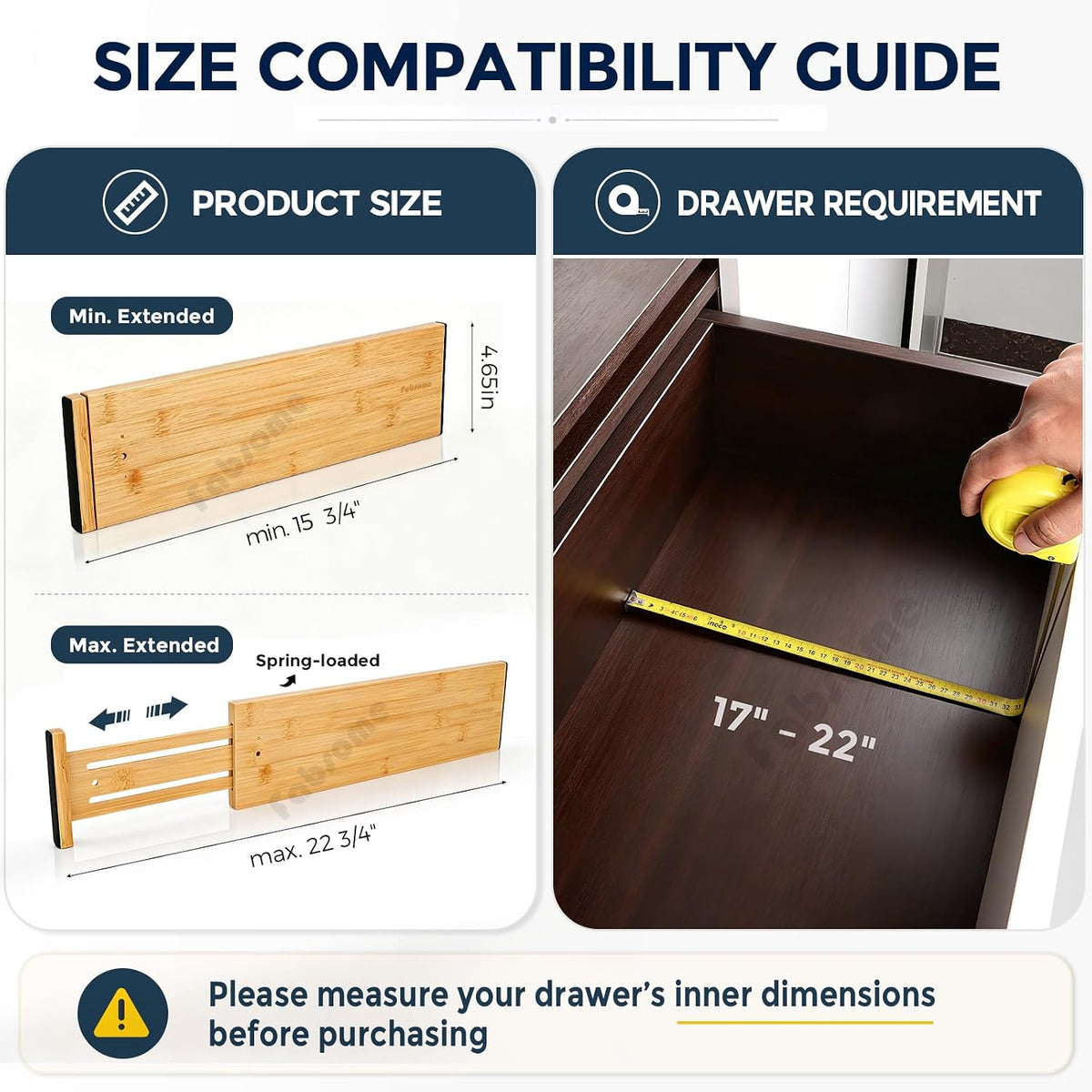 Dresser Drawer Organizers 6 Pack, 4.65'' High Adjustable from 12.5-17‘’ Bamboo Drawer Dividers for Clothing Baby Clothes, Wooden Separators for Dresser Nursery Organization with Soft Foam Ends