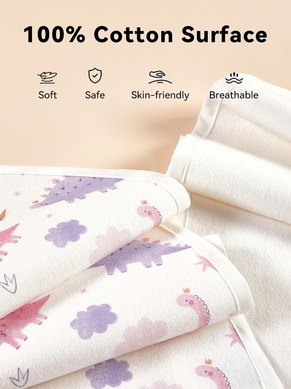 Waterproof Changing Pad Liners 6 Pack, 100% Cotton Reusable Cloth Diaper Liners, White