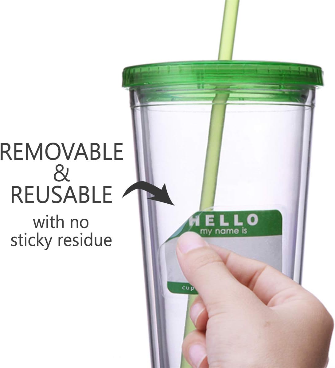 Classic Insulated Double Wall Tumbler Cup with Lid, Reusable Straw & Hello Name Tags - 24 oz, 2 Pack (green/pink)