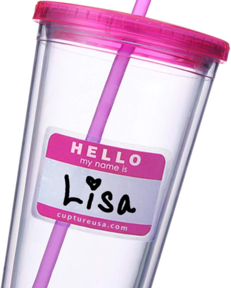 Classic Insulated Double Wall Tumbler Cup with Lid, Reusable Straw & Hello Name Tags - 24 oz, 2 Pack (green/pink)