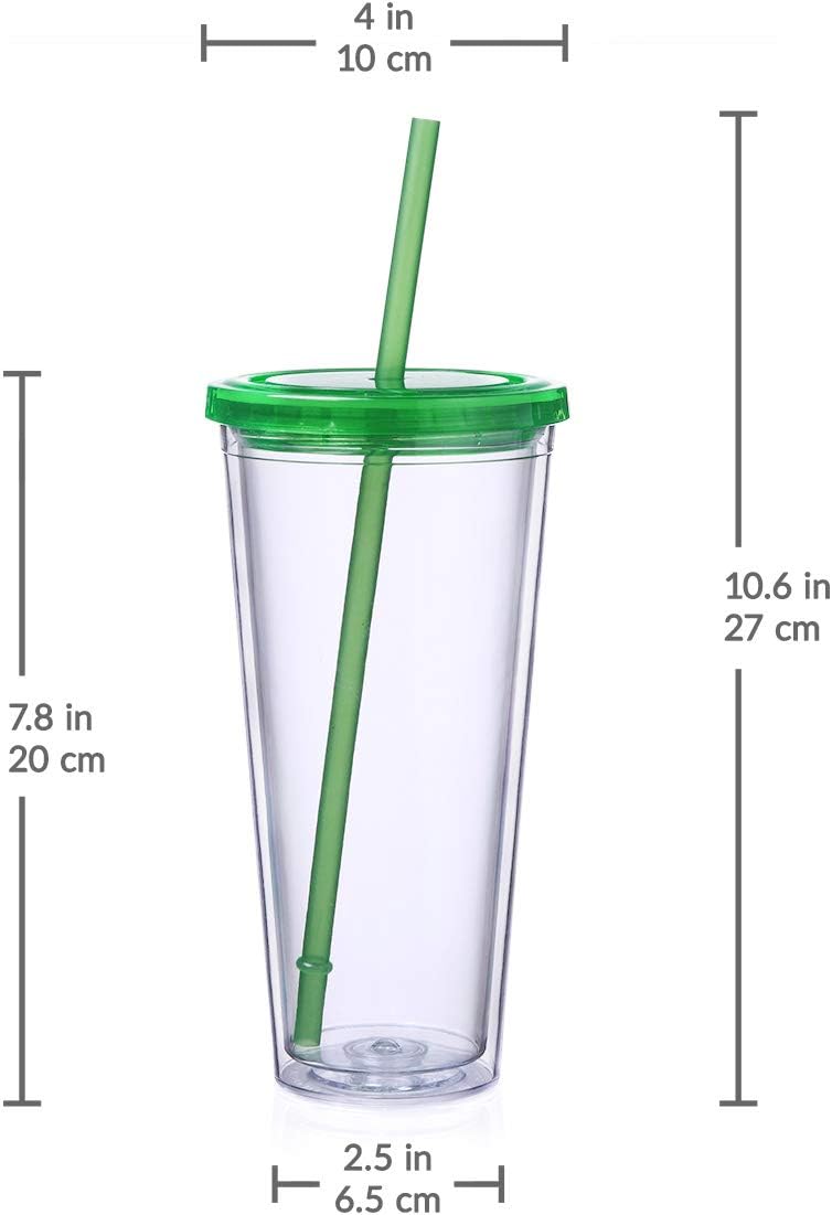 Classic Insulated Double Wall Tumbler Cup with Lid, Reusable Straw & Hello Name Tags - 24 oz, 2 Pack (green/pink)