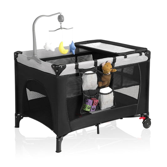 Pack n Play,Baby Bassinet,Playpen,Crib, Diaper Changer,Black