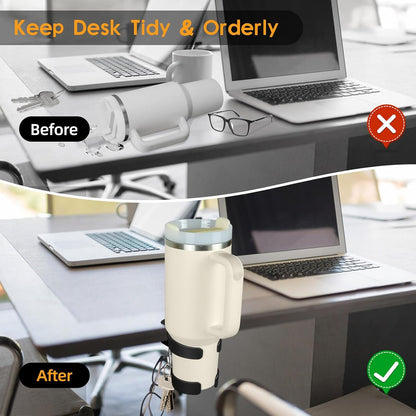 Desk Cup Holder Compatible with Stanley, Owala,Sinple Midern & Hydroflask | 2-in-1, Sturdy & Durable, Adjustable, Anti-Spill Tumbler Organizer with Hook, Cup Holder for Desk for Home Office and School