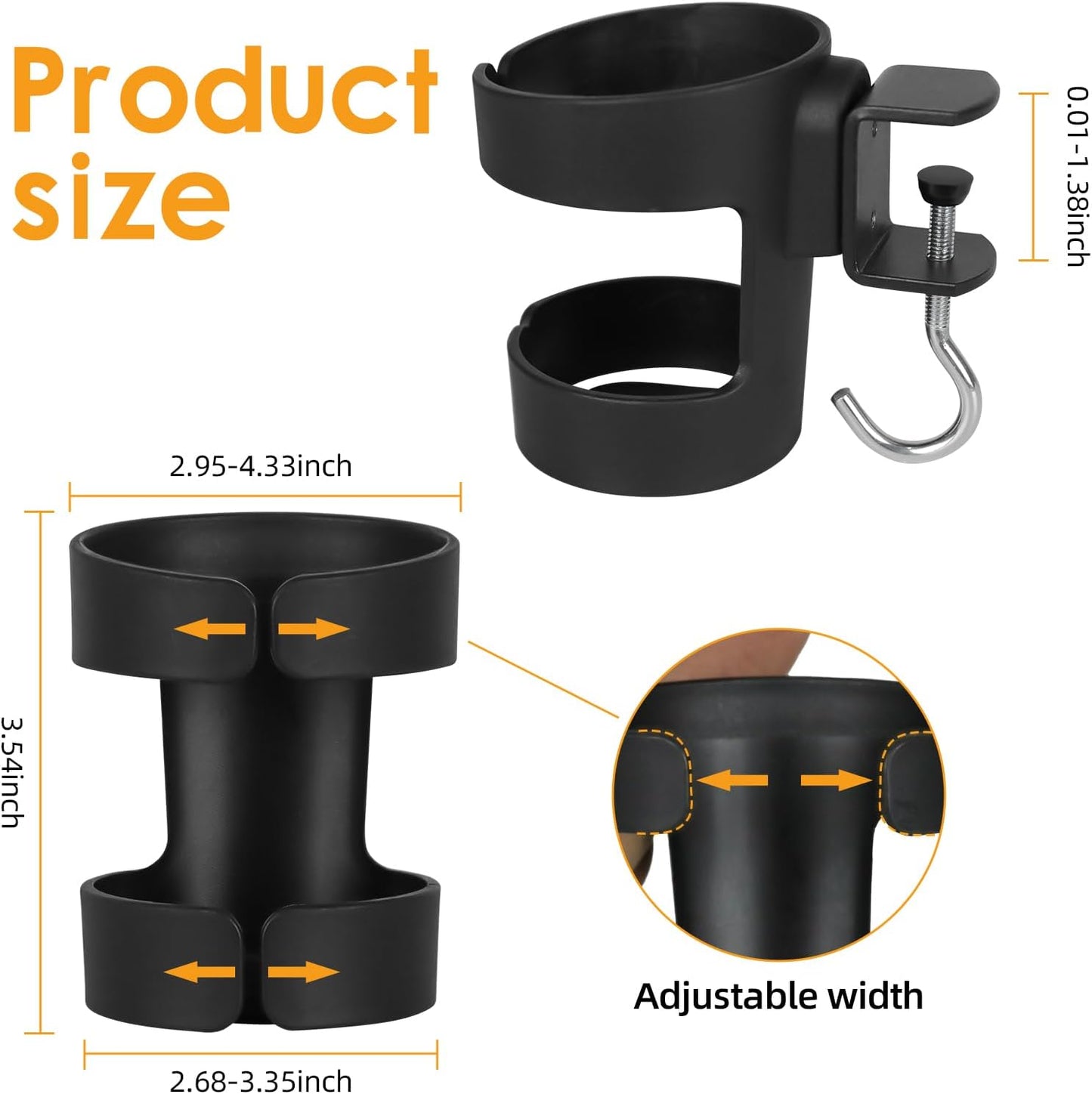 Desk Cup Holder Compatible with Stanley, Owala,Sinple Midern & Hydroflask | 2-in-1, Sturdy & Durable, Adjustable, Anti-Spill Tumbler Organizer with Hook, Cup Holder for Desk for Home Office and School