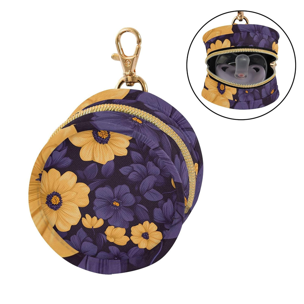 Purple and Yellow Flowers Baby Pacifier Holder Case, Dustproof Portable Storage Box for Diaper Bag Purse, Pacifier Storage Container for Boys & Girls