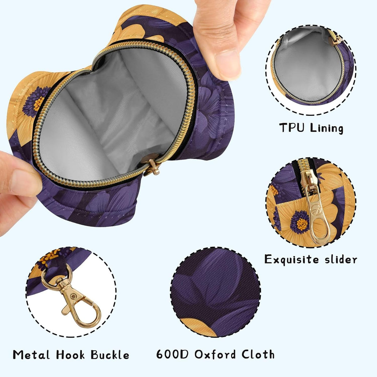 Purple and Yellow Flowers Baby Pacifier Holder Case, Dustproof Portable Storage Box for Diaper Bag Purse, Pacifier Storage Container for Boys & Girls