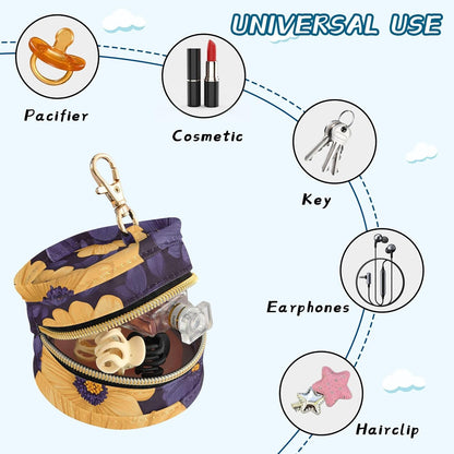 Purple and Yellow Flowers Baby Pacifier Holder Case, Dustproof Portable Storage Box for Diaper Bag Purse, Pacifier Storage Container for Boys & Girls