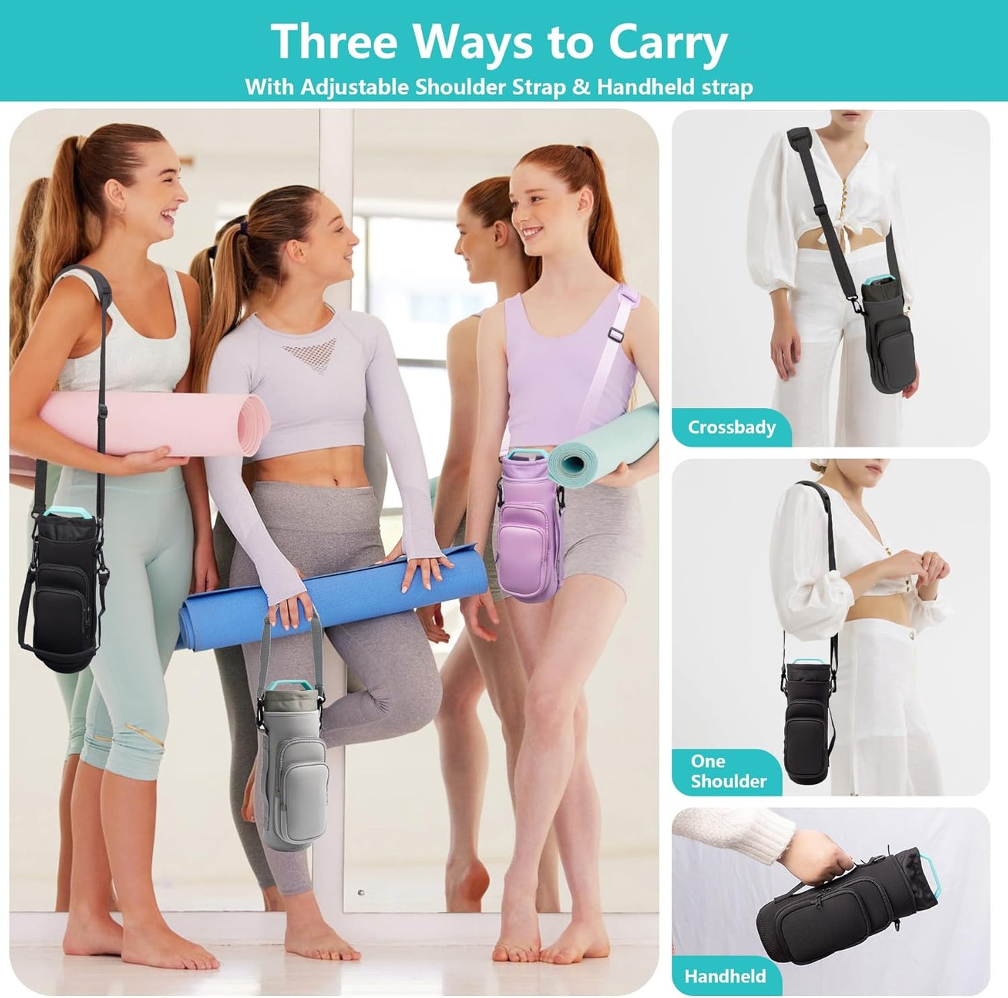 Water Bottle Carrier Bag,Water Bottle Holder with Straps Phone Pockets Fits Stanley Owala 16/24/32/40oz