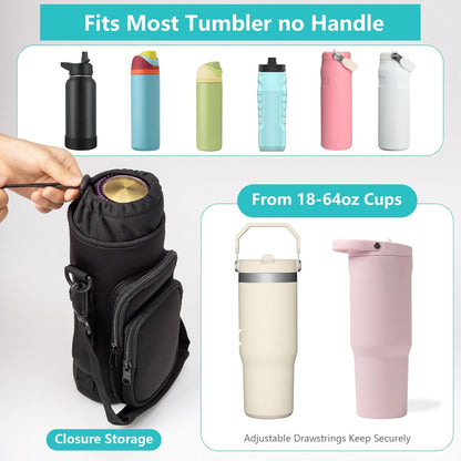 Water Bottle Carrier Bag,Water Bottle Holder with Straps Phone Pockets Fits Stanley Owala 16/24/32/40oz