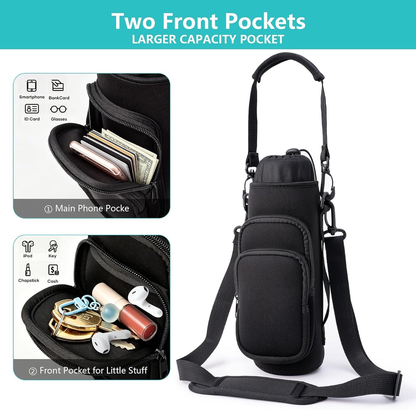 Water Bottle Carrier Bag,Water Bottle Holder with Straps Phone Pockets Fits Stanley Owala 16/24/32/40oz
