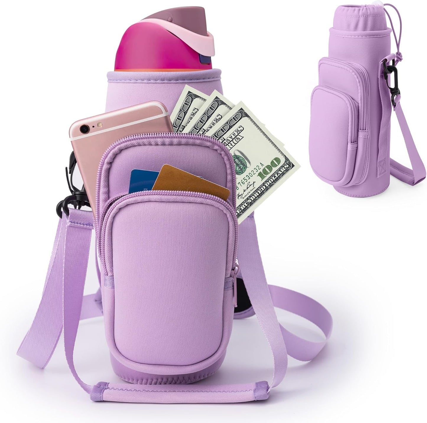 Water Bottle Carrier Bag,Water Bottle Holder with Straps Phone Pockets Fits Stanley Owala 16/24/32/40oz