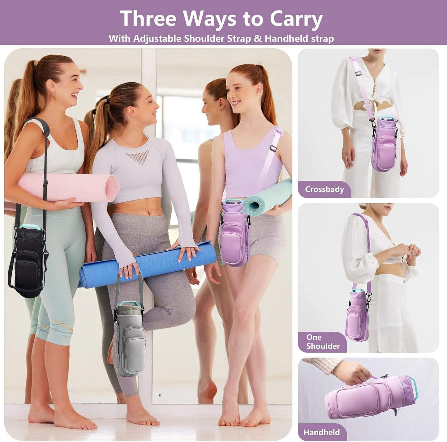 Water Bottle Carrier Bag,Water Bottle Holder with Straps Phone Pockets Fits Stanley Owala 16/24/32/40oz