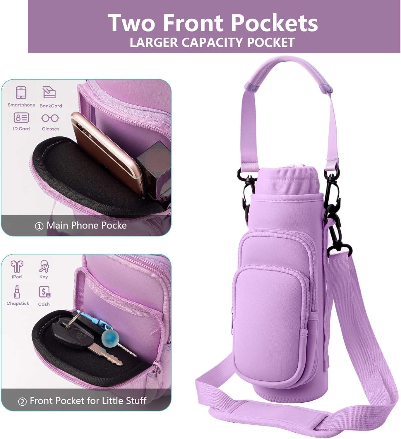 Water Bottle Carrier Bag,Water Bottle Holder with Straps Phone Pockets Fits Stanley Owala 16/24/32/40oz