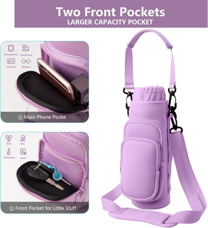 Water Bottle Carrier Bag,Water Bottle Holder with Straps Phone Pockets Fits Stanley Owala 16/24/32/40oz