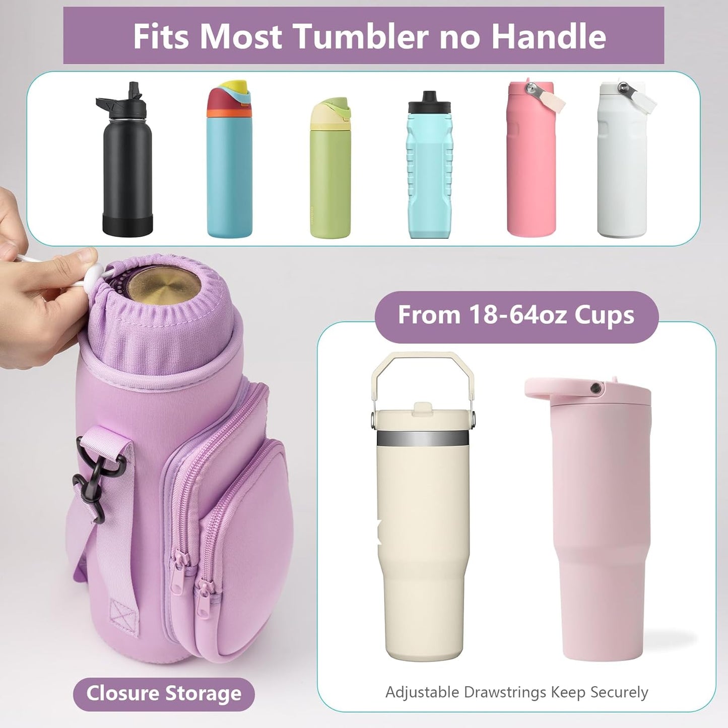 Water Bottle Carrier Bag,Water Bottle Holder with Straps Phone Pockets Fits Stanley Owala 16/24/32/40oz