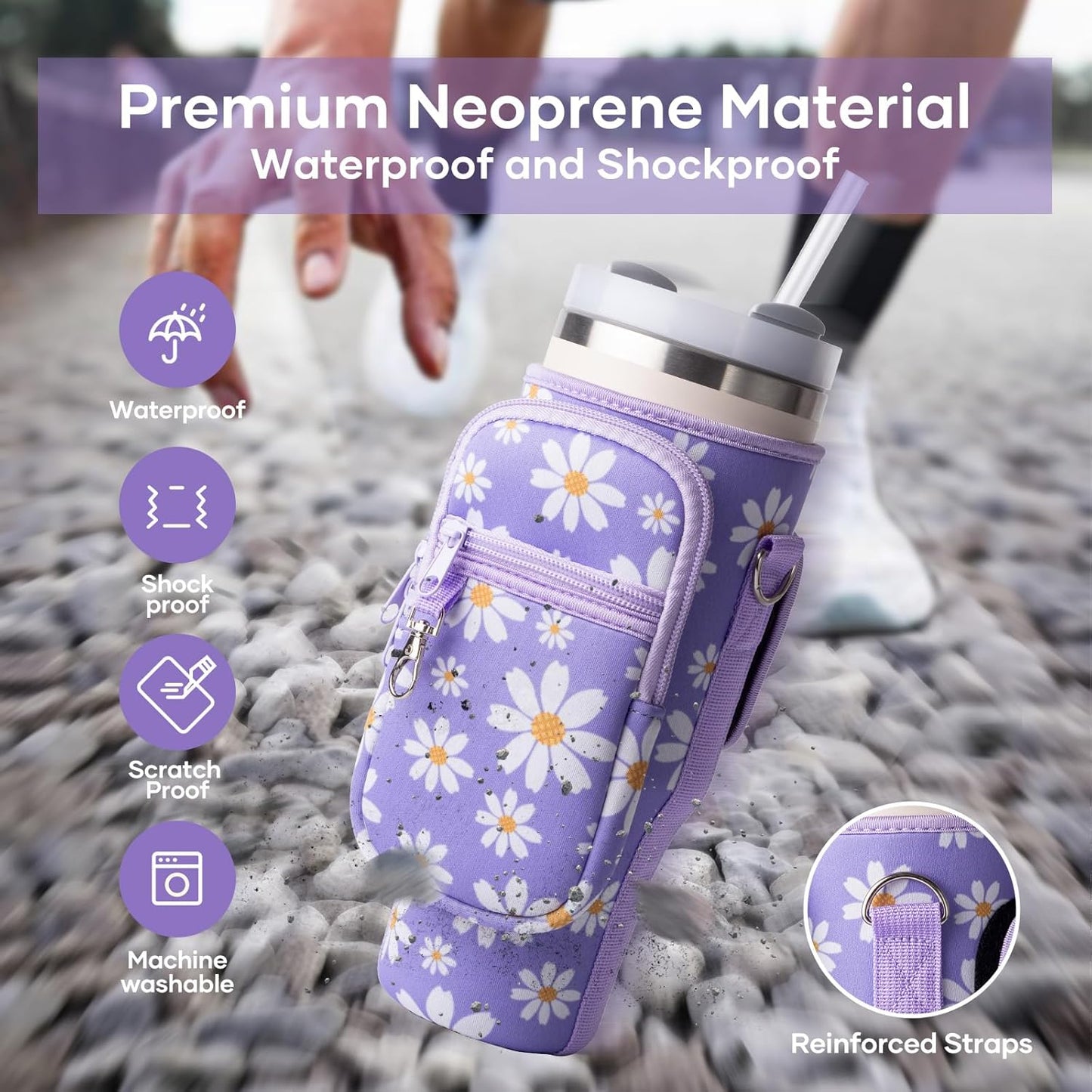 Water Bottle Carrier Bag,Water Bottle Holder with Straps Phone Pockets Fits Stanley Owala 16/24/32/40oz