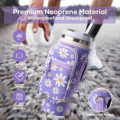 Water Bottle Carrier Bag,Water Bottle Holder with Straps Phone Pockets Fits Stanley Owala 16/24/32/40oz
