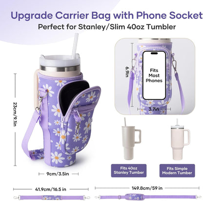 Water Bottle Carrier Bag,Water Bottle Holder with Straps Phone Pockets Fits Stanley Owala 16/24/32/40oz