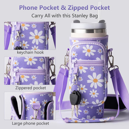 Water Bottle Carrier Bag,Water Bottle Holder with Straps Phone Pockets Fits Stanley Owala 16/24/32/40oz
