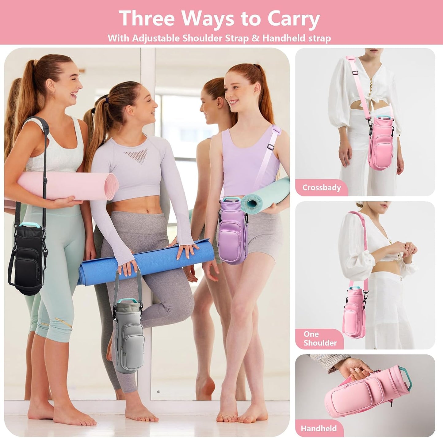 Water Bottle Carrier Bag,Water Bottle Holder with Straps Phone Pockets Fits Stanley Owala 16/24/32/40oz