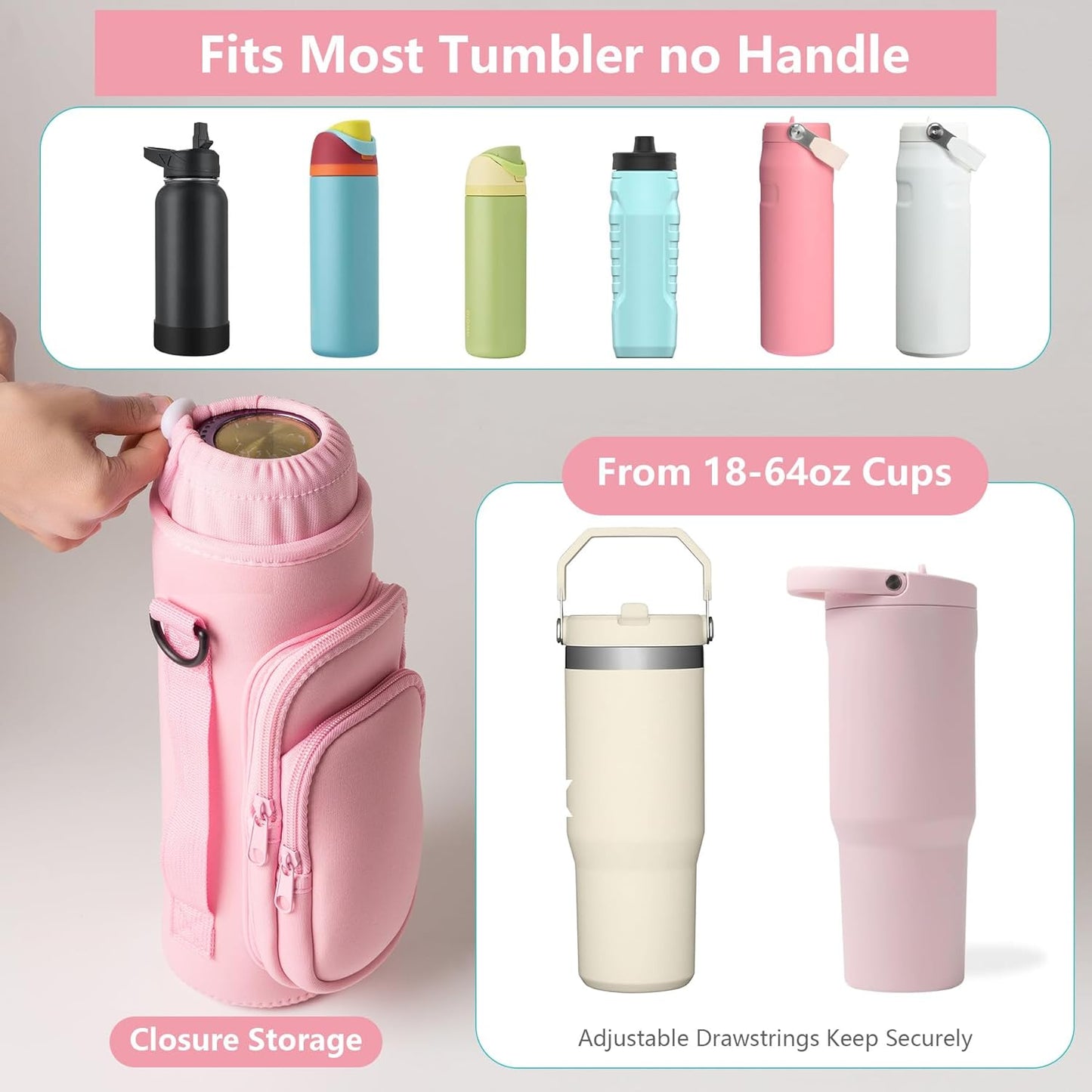 Water Bottle Carrier Bag,Water Bottle Holder with Straps Phone Pockets Fits Stanley Owala 16/24/32/40oz
