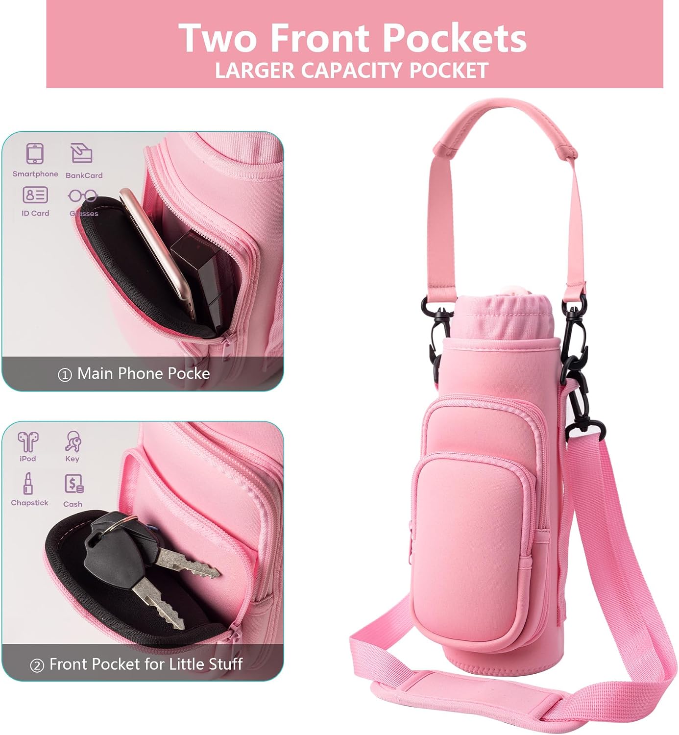 Water Bottle Carrier Bag,Water Bottle Holder with Straps Phone Pockets Fits Stanley Owala 16/24/32/40oz