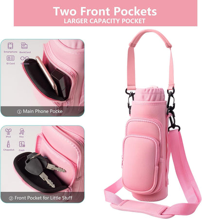 Water Bottle Carrier Bag,Water Bottle Holder with Straps Phone Pockets Fits Stanley Owala 16/24/32/40oz