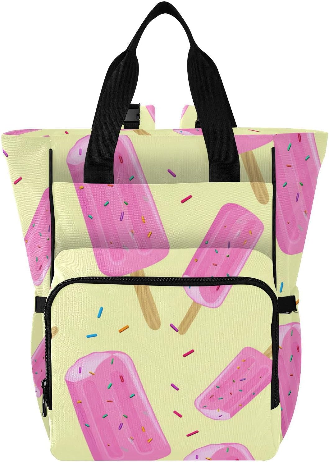 Diaper Bag Backpack, Multifunction Travel Bag for Moms Dads, Baby Changing Bag with Insulted Pockets, Stroller Straps and Side Bottle Pockets Ice cream Sprinkle Pattern
