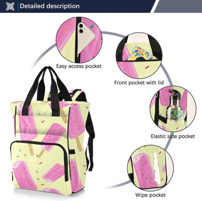 Diaper Bag Backpack, Multifunction Travel Bag for Moms Dads, Baby Changing Bag with Insulted Pockets, Stroller Straps and Side Bottle Pockets Ice cream Sprinkle Pattern