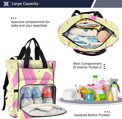 Diaper Bag Backpack, Multifunction Travel Bag for Moms Dads, Baby Changing Bag with Insulted Pockets, Stroller Straps and Side Bottle Pockets Ice cream Sprinkle Pattern