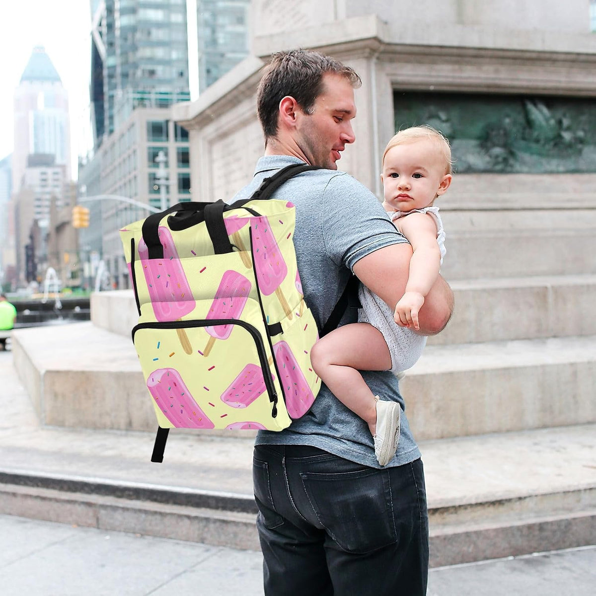 Diaper Bag Backpack, Multifunction Travel Bag for Moms Dads, Baby Changing Bag with Insulted Pockets, Stroller Straps and Side Bottle Pockets Ice cream Sprinkle Pattern