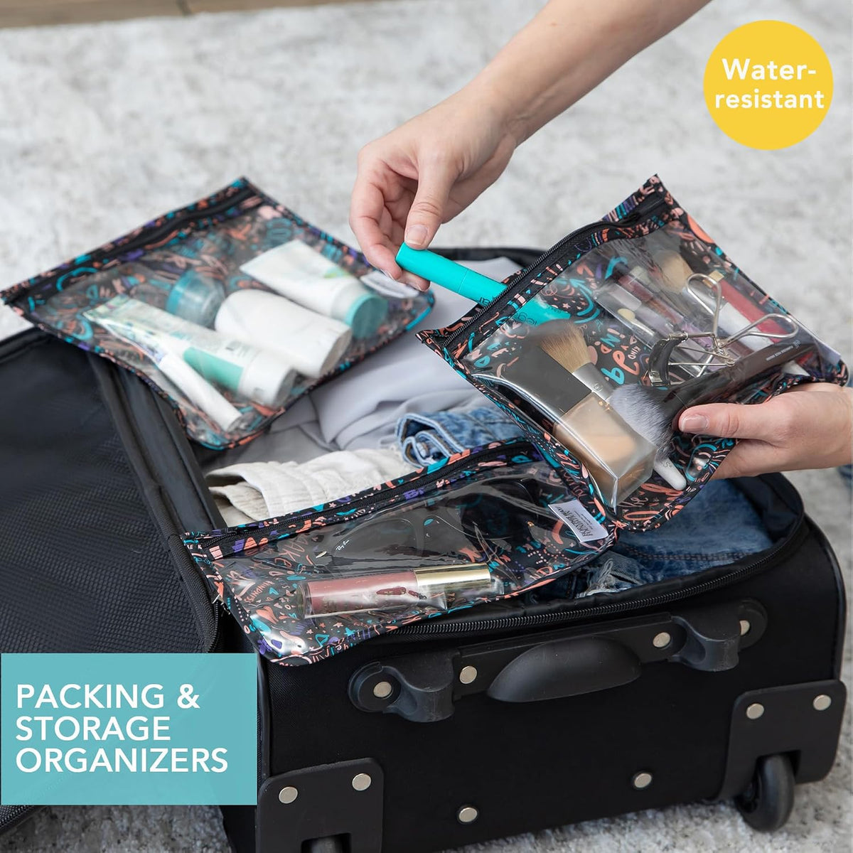 Roamio Travel Bag, Toiletry, TSA Approved Pouch, Zip Quart Size Airline Compliant, Clear-Sided, Baby, Diaper Organization, Makeup, Accessories, Packing, Set of 3 Sizes, Beige Check