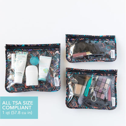 Roamio Travel Bag, Toiletry, TSA Approved Pouch, Zip Quart Size Airline Compliant, Clear-Sided, Baby, Diaper Organization, Makeup, Accessories, Packing, Set of 3 Sizes, Beige Check