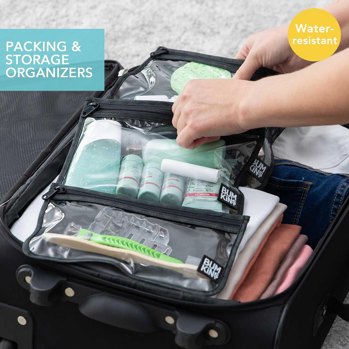 Roamio Travel Bag, Toiletry, TSA Approved Pouch, Zip Quart Size Airline Compliant, Clear-Sided, Baby, Diaper Organization, Makeup, Accessories, Packing, Set of 3 Sizes, Beige Check