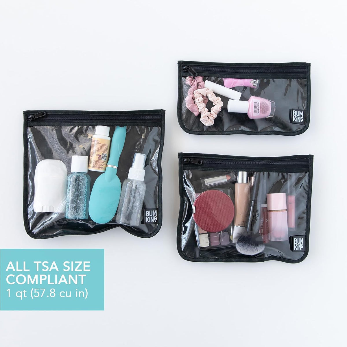 Roamio Travel Bag, Toiletry, TSA Approved Pouch, Zip Quart Size Airline Compliant, Clear-Sided, Baby, Diaper Organization, Makeup, Accessories, Packing, Set of 3 Sizes, Beige Check