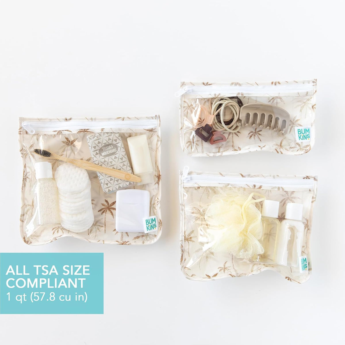 Roamio Travel Bag, Toiletry, TSA Approved Pouch, Zip Quart Size Airline Compliant, Clear-Sided, Baby, Diaper Organization, Makeup, Accessories, Packing, Set of 3 Sizes, Beige Check