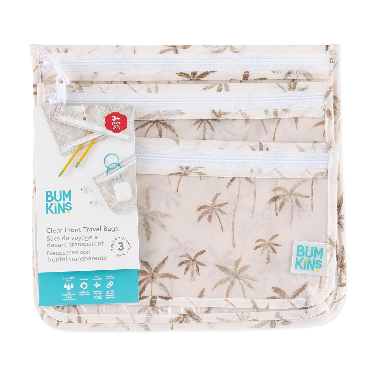 Roamio Travel Bag, Toiletry, TSA Approved Pouch, Zip Quart Size Airline Compliant, Clear-Sided, Baby, Diaper Organization, Makeup, Accessories, Packing, Set of 3 Sizes, Beige Check