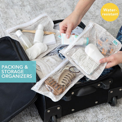 Roamio Travel Bag, Toiletry, TSA Approved Pouch, Zip Quart Size Airline Compliant, Clear-Sided, Baby, Diaper Organization, Makeup, Accessories, Packing, Set of 3 Sizes, Beige Check