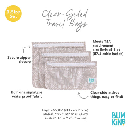 Roamio Travel Bag, Toiletry, TSA Approved Pouch, Zip Quart Size Airline Compliant, Clear-Sided, Baby, Diaper Organization, Makeup, Accessories, Packing, Set of 3 Sizes, Beige Check