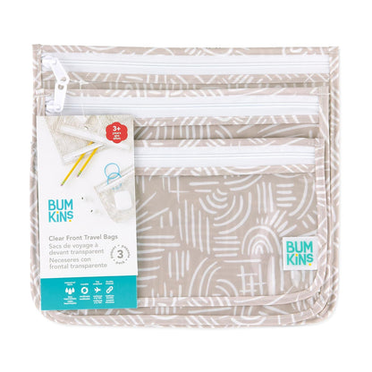 Roamio Travel Bag, Toiletry, TSA Approved Pouch, Zip Quart Size Airline Compliant, Clear-Sided, Baby, Diaper Organization, Makeup, Accessories, Packing, Set of 3 Sizes, Beige Check