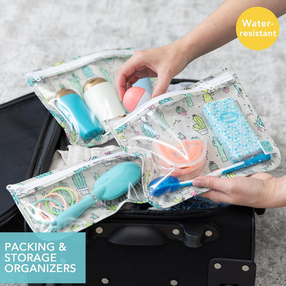Roamio Travel Bag, Toiletry, TSA Approved Pouch, Zip Quart Size Airline Compliant, Clear-Sided, Baby, Diaper Organization, Makeup, Accessories, Packing, Set of 3 Sizes, Beige Check