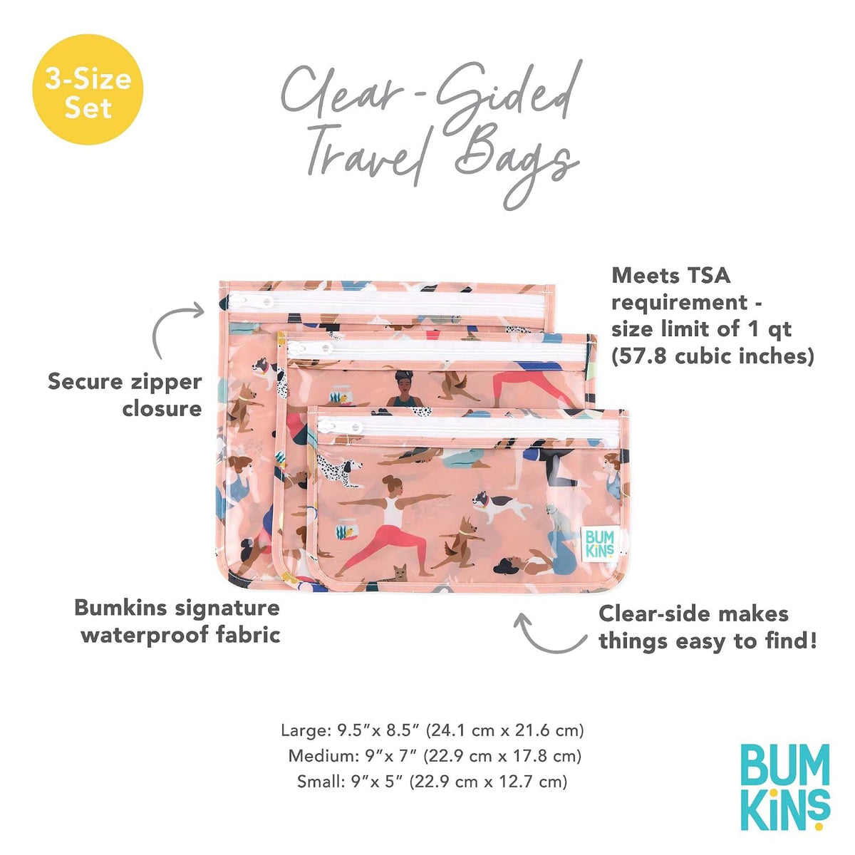 Roamio Travel Bag, Toiletry, TSA Approved Pouch, Zip Quart Size Airline Compliant, Clear-Sided, Baby, Diaper Organization, Makeup, Accessories, Packing, Set of 3 Sizes, Beige Check