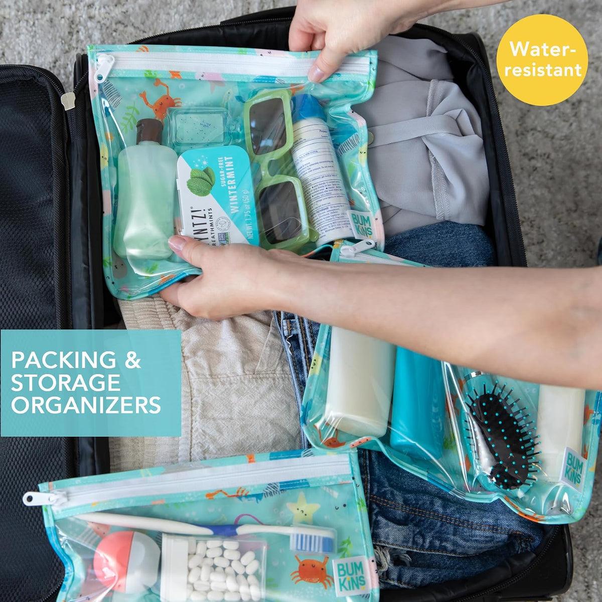 Roamio Travel Bag, Toiletry, TSA Approved Pouch, Zip Quart Size Airline Compliant, Clear-Sided, Baby, Diaper Organization, Makeup, Accessories, Packing, Set of 3 Sizes, Beige Check