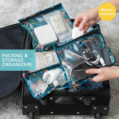 Roamio Travel Bag, Toiletry, TSA Approved Pouch, Zip Quart Size Airline Compliant, Clear-Sided, Baby, Diaper Organization, Makeup, Accessories, Packing, Set of 3 Sizes, Beige Check