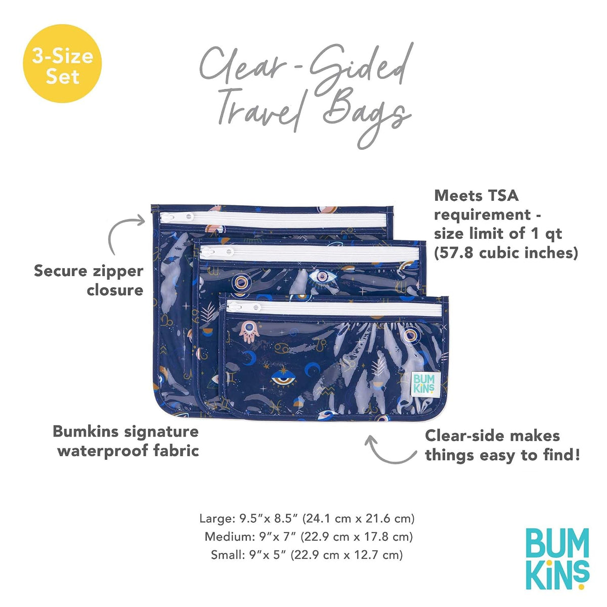 Roamio Travel Bag, Toiletry, TSA Approved Pouch, Zip Quart Size Airline Compliant, Clear-Sided, Baby, Diaper Organization, Makeup, Accessories, Packing, Set of 3 Sizes, Beige Check